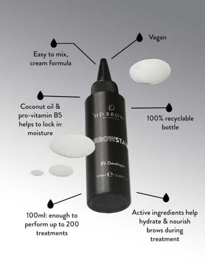 BrowStay 3% Developer BrowStay Hybrid BrowStay 3% Entwickler Unser veganer BrowStay 3 % Developer ist beim Färben Ihrer Behandlungen unverzichtbar und sorgt in Verbindung mit den BrowStay Hybrid Dyes für eine langanhaltende, individuelle Farbe für alle Ih