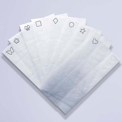 Nail Art Schablonen Stencils (Pack of 8) Nail Art Inhalt: 8 verschiedene Nail Art Schablonen: 1x Schmetterling 1x Blüte 1x Schleife 1x Quadrat 1x Raute 1x Kreis 1x Stern 1x Herz Bio Sculpture