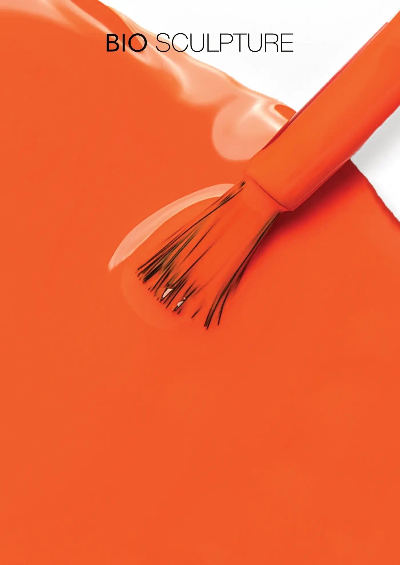 digital bio sculpture poster showcasing vibrant orange nail polish with brush