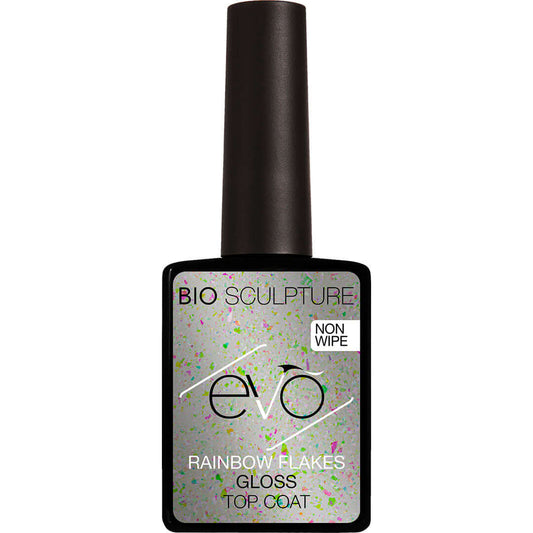 EVO Rainbow Flakes Gloss Top Coat EVO Base Glänzender Gel-Decklack mit holografischen Regenbogenflocken Nageltyp: Alle Nageltypen Anwendung: Ihr Evo Gloss Top Coat ist Ihre letzte Schicht eines Bio Sculpture BIOGEL oder Evo Gel Manciure. Dünn und gleichmä
