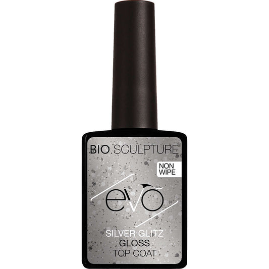 EVO Silver Glitz Gloss Top Coat EVO Base Glänzender Gel-Decklack mit silbernen Glitzerstücken Nageltyp: Alle Nageltypen Anwendung: Ihr Evo Gloss Top Coat ist Ihre letzte Schicht eines Bio Sculpture BIOGEL oder Evo Gel Manciure. Dünn und gleichmäßig auftra