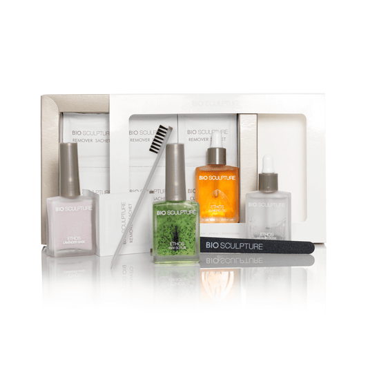 ETHOS Home Care Pack ETHOS Das ETHOS Home Care Pack enthält 1x Kiwi Scrub1x Vitamin Dose1x Almond Oil1x Lavender Base1x Thin Black file10x Gel Remover Sachets Bio Sculpture