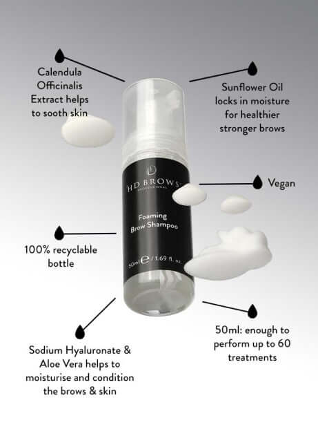 Foaming Brow Shampoo HD Brows Schäumendes Augenbrauen Shampoo Das schäumende Augenbrauenshampoo ist die perfekte Vorbereitung auf alle Ihre HD Brows-Behandlungen. Die Formel befreit die Augenbrauen nicht nur effektiv von Make-up und Unreinheiten, sondern