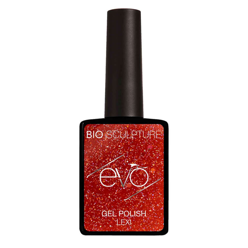 0138 LEXI- EVO EVO EVO GellackFunkelndes rotes Glittergel Hergestellt in Südafrika.EVO by Bio Sculpture Bio Sculpture