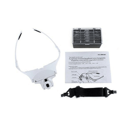 LED Lupenbrille - Vergrößerungs Brille - 5 Aufsätze Brillen 5 austauschbare Lupeneinsätzen mit verschiedenen Vergrößerungen1.0X, 1.5X, 2.0X, 2.5X, 3.5X um Ihre unterschiedlichen Anforderungen zu erfüllen1 x Stirnband für stabilen HaltDie Lupen Brille wird