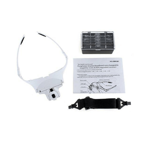 LED Lupenbrille - Vergrößerungs Brille - 5 Aufsätze Brillen 5 austauschbare Lupeneinsätzen mit verschiedenen Vergrößerungen1.0X, 1.5X, 2.0X, 2.5X, 3.5X um Ihre unterschiedlichen Anforderungen zu erfüllen1 x Stirnband für stabilen HaltDie Lupen Brille wird