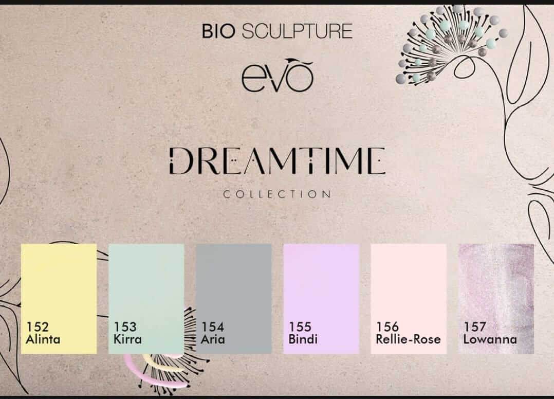 EVO Dreamtime Collection EVO Collection Bio Sculpture EVO Dreamtime CollectionUnsere Dreamtime-Kollektion lässt sich von der Kultur der Aborigines inspirieren, um 25 Jahre Bioskulptur in Australien zu feiern6 brandneue süße Evo-FarbenNr. 152 AlintaNr. 153