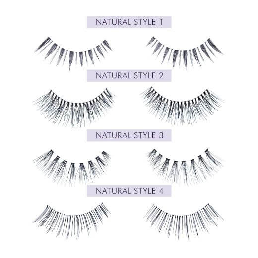 Strip Lashes Natural Style 1- 4 Strip Lashes Wiederverwendbare Premium-Qualität Strip Lashes mit geringem Gewicht für eine maximale Länge und schönes Volumen. Sie Strip Lashes unterstützen die natürlichen Wimpern für eine kurzfristige Anwendung. PACKUNGSI